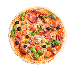 意大利披萨果酱番茄橄榄和蘑菇图片