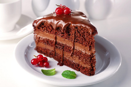 美味巧克力蛋糕餐盘上的巧克力蛋糕在桌图片