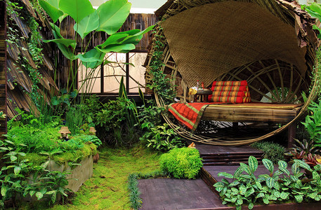 花园泰式竹床图片