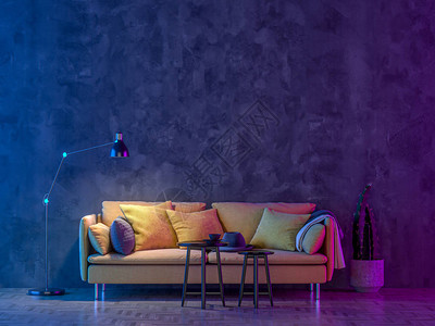 缠绕彩色带光现代客厅有彩色带光灯墙壁设计图片