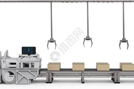 3d在工厂的传送器上装箱图片