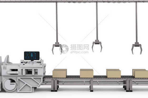 3d在工厂的传送器上装箱图片