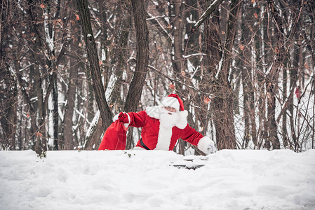 圣诞老人从森林里走出来带着满是背景图片