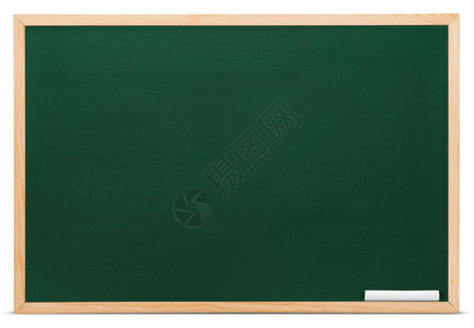 用粉笔在白色上隔离的空白绿色黑板背景图片