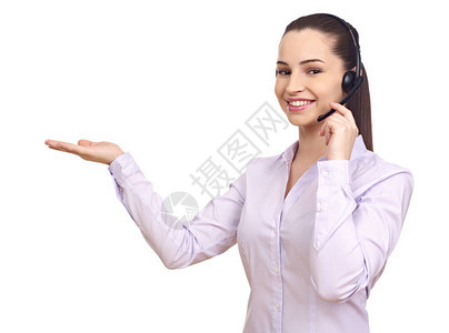 戴耳机的女人用手做势图片