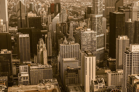 复古芝加哥芝加哥市中心复古棕褐色颜分级空中图片