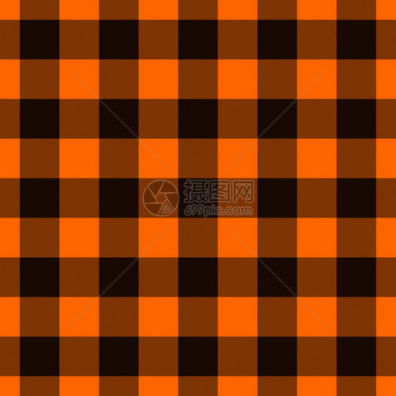 无缝且重复的橙色和黑色格子织物背景图片