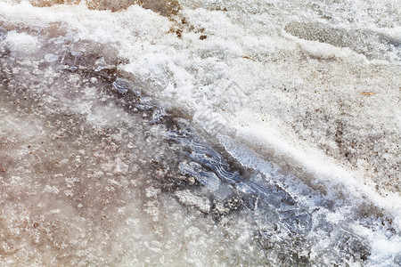 融化的雪水坑上的冰壳图片