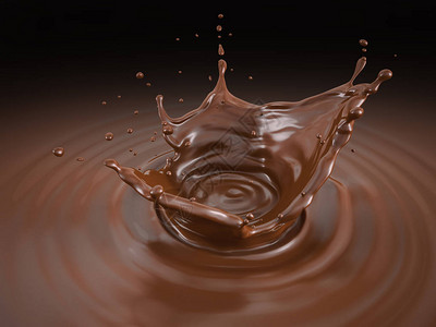液体巧克力王冠喷洒有波纹鸟眼黑色背景图片