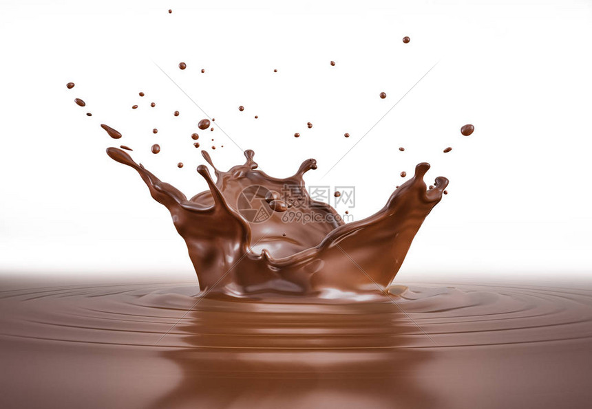 液体巧克力王冠喷洒有波纹侧视图背景图片