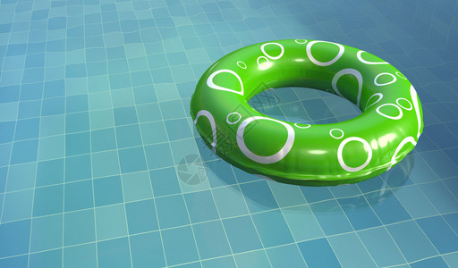 游泳池里的绿色游泳圈图片