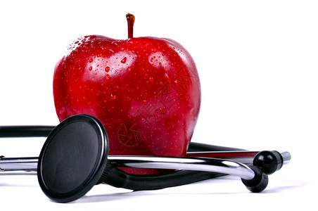 描述健康饮食医疗饮食营养的概念形象笑声AppleandStetho图片