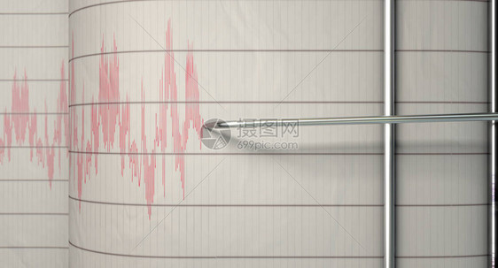 地震机针在图表纸上画出一条红色线图片