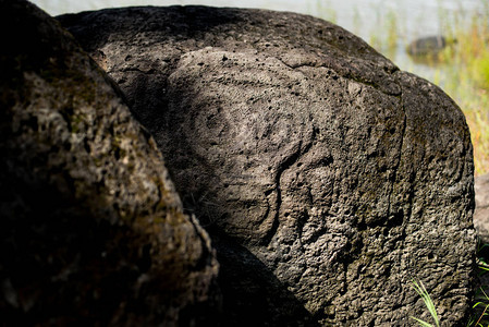 古代Petroglyph位于俄罗斯KhabarovskiyKray的Sikhote图片