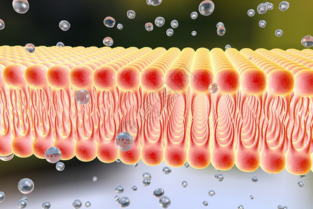 细胞膜脂质双层液体分子通过细胞膜扩散的数字图示细胞膜的微观视图生物学背图片