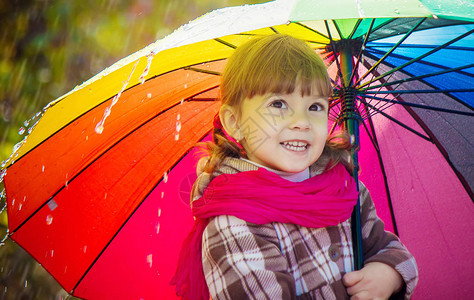 孩子在雨中带着伞图片