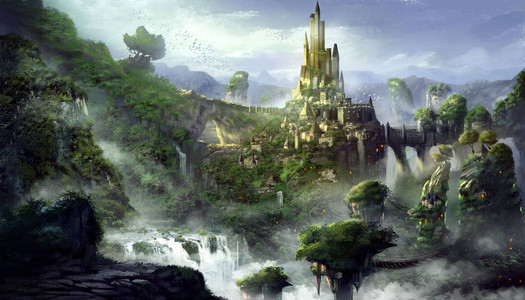 具有奇妙现实和远古风格的城堡山视频游戏的数字CG艺术作品图片
