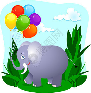 可爱的大象与五颜六色的气球图片