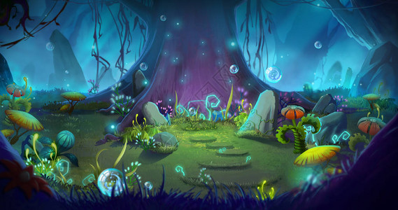 神奇和魔幻森林视频游戏的数字CG艺术概念说明现实化图片