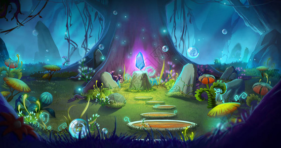 幻想和魔法森林视频游戏的数字CG艺术品概念插图逼真的图片