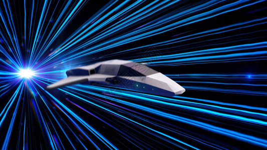 宇宙空间中的抽象飞行宇宙飞船动画游戏图形在太空中跳跃时在超空间中飞行星舰航天器在光线背景下图片