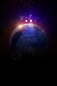 足球欧洲足球崛起酷垂直欧洲足球主题与足球五颜六色的光芒和粒子的黑暗的主背景图片