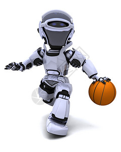 打篮球的机器人的3D渲染图片