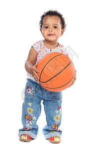 可爱的婴儿怀特式篮球在白色背景图片
