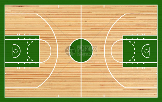 镶木地板背景下的篮球场平面图图片