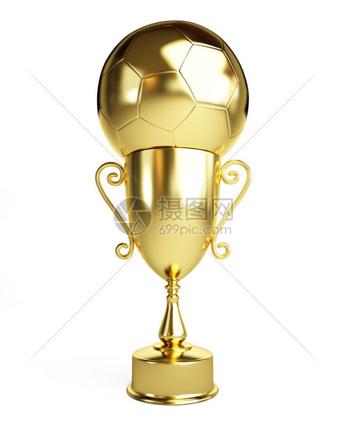 在白色背景上的金奖杯足球图片