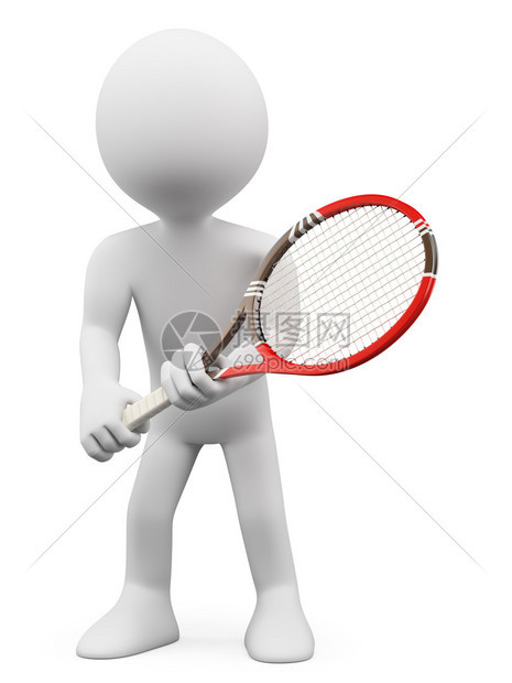 3D白色网球玩家等待返回孤图片