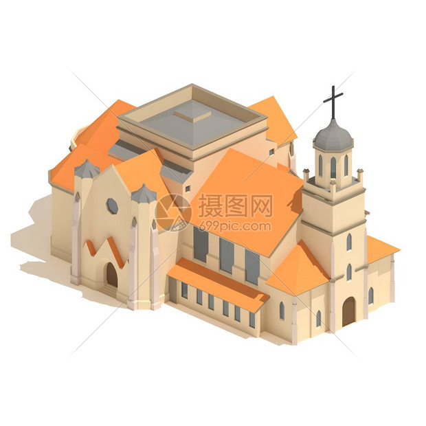 白色背景上孤立的堂图标或大教堂建筑图示Plat图片