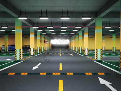 空的现代地下停车场3d渲染图片