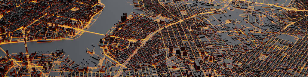 明亮的棕褐色未来城市建筑模型带图片