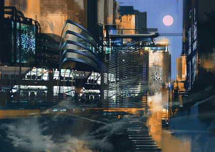 未来科幻城市的数字绘画图片