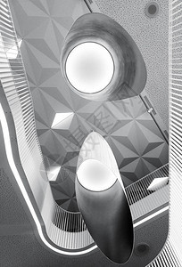 现代建筑内部低角黑色和白色未来室内图像的抽象几何线和图片