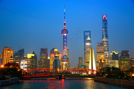 黄昏的上海天际线外白渡桥图片