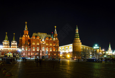 俄罗斯莫科红场历史博物馆夜景图片