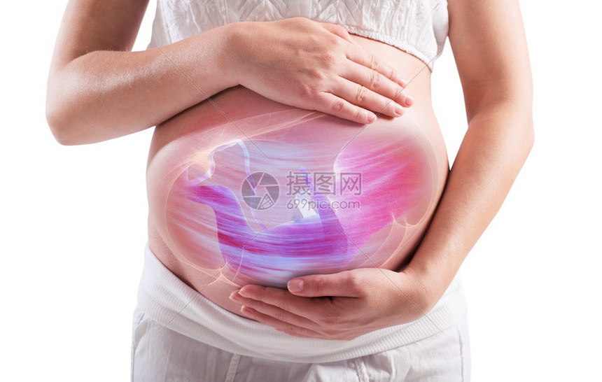 孕妇抚摸她的腹部3d图片图片