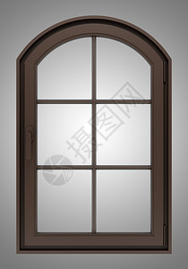 灰色背景上孤立的棕色木窗图片