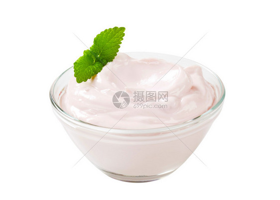 一碗淡粉色酸奶白色隔离图片
