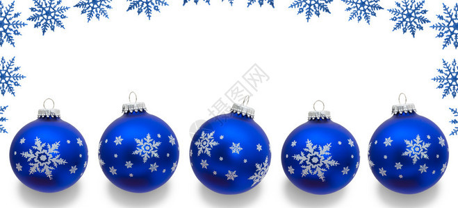 雪花边框与圣诞节球在白色背景背景图片