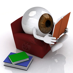 大眼球从沙发上看书3d插图图片