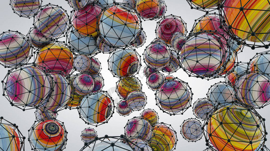 带有球和原子阵列3D翻接伸展像素纹图片