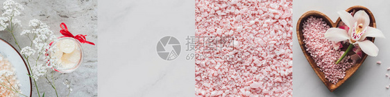 彩糖洗涤球粉红浴盐和白大理图片