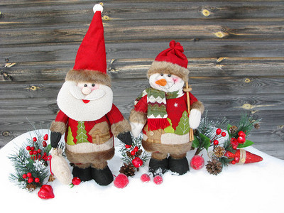 圣诞老人雪水果浆苹和冷杉树枝雪装饰图片