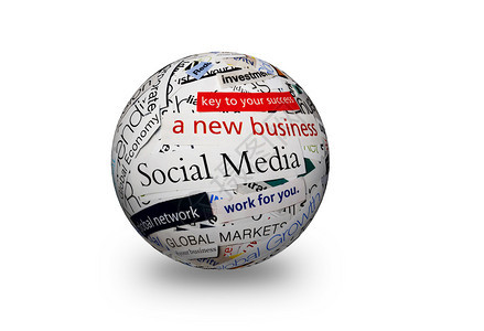 3D领域关于全球经济和社会媒体业务的纸面头版报纸图片