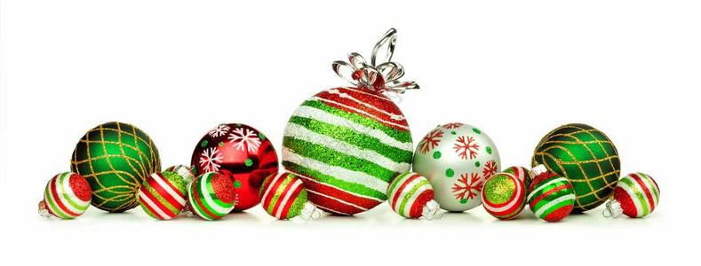 红色绿色和白色装饰品的圣诞节边框背景图片
