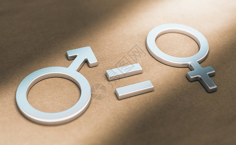 男和女符号的3d插图与在纸背景的等号妇女和图片