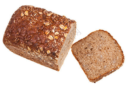 白色背景上孤立的面包切片直率和面粉图片